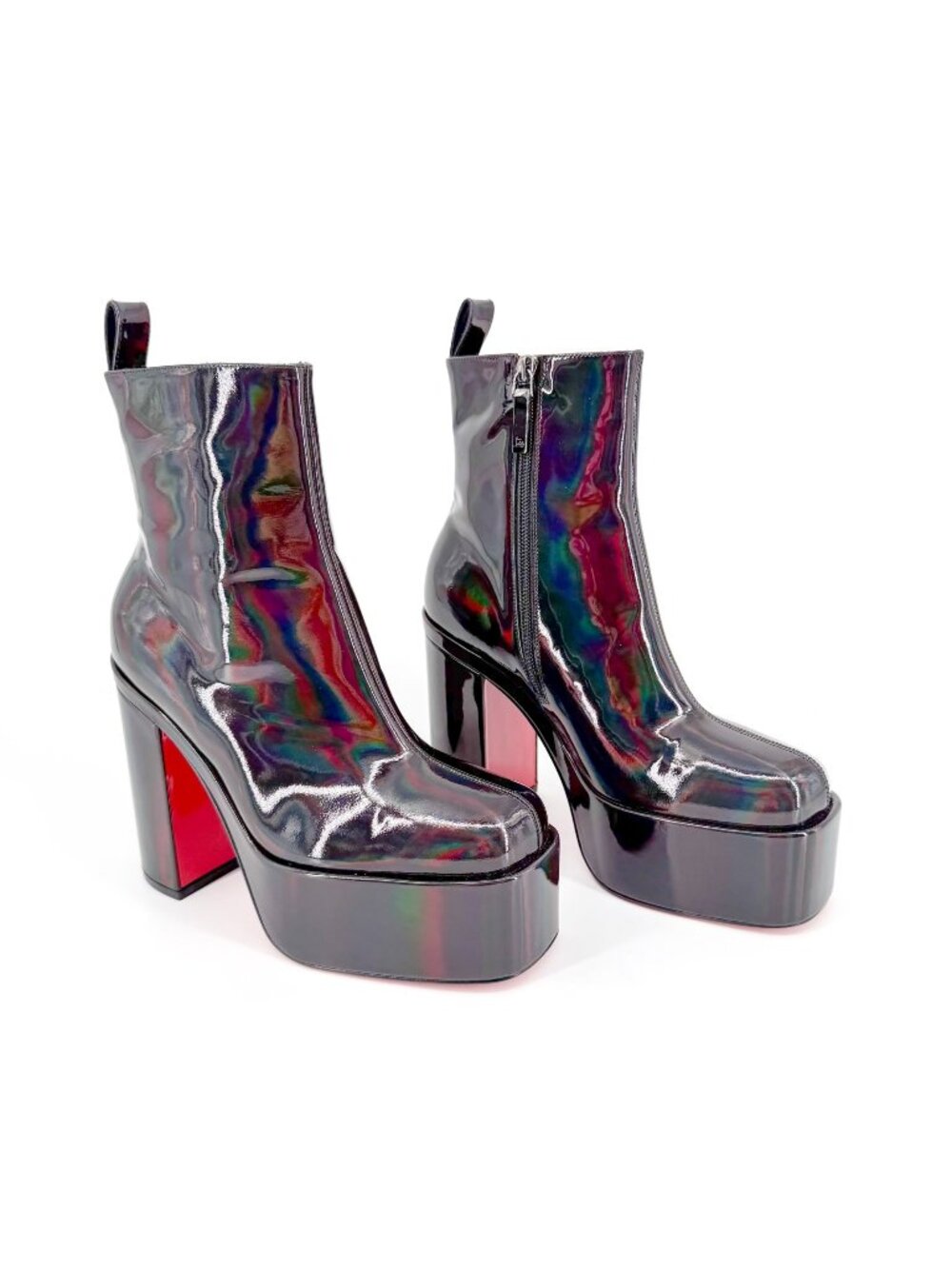 Christian Louboutin Stage Angel Platform Boots Black Holographic Size 37 US 7